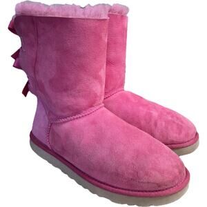 UGG Hot Pink Bailey Bow II Sheepskin Shearling Winter Boots EUC 9